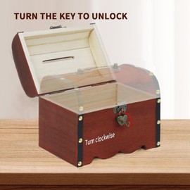 Gwezmxs Money Boxes, Lockable Money Box, Piggy Bank with Lock and Keys, Vintage Wooden Treasure Chest with Lid, Adults Children Savings Bank Gift, Money Bank 20 x 15 x 15 cm