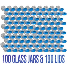 100 pack - 6ml Round Glass Dab Jar No-Neck Concentrate Container with Silicone Lids For Storage of Oils, Waxes, Rosins, Balm, & Cosmetics By RVTUS (Blue)