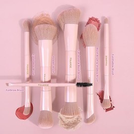 MAANGE Brochas de Maquillaje Profesional,6pcs Brochas de Doble Punta Premium para Rostro y Ojos Pincele Maquillaje