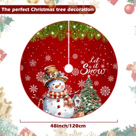 Byzesty Christmas Tree Skirt 120 cm Christmas Tree Skirt Round with Snowman & Snowflake Christmas Decoration Christmas Tree Skirt Decoration for Christmas Party Holiday