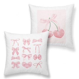 OGILRE Pink Coquette Preppy Bedding Throw Pillow Covers, Trendy Aesthetic Cute Throw Pillow Cases 18x18, Pink Bow Cherry Pillowcases for Teen Sofa Dorm Girls Bedroom
