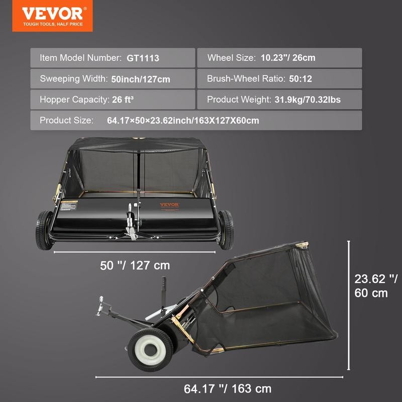 VEVOR Tow Behind Lawn Sweeper, Pull Behind Lawn Sweeper 50",