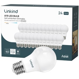 Linkind A19 LED Light Bulbs, 60W Equivalent, 8.5W Energy Efficient, 2700K Soft White Light Bulbs, 800 Lumens Non-Dimmable Bulbs, E26 Standard Base for Bedroom Home Office, 24 Packs