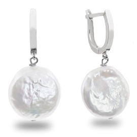 Women Pearl Earrings Freshwater Cultured Pearls | Big Coin Baroque Pearls 14,00 - 15,00 mm by Secret & You | Rhodium-plated Sterling Silver 925 or 18k Gold Plated with big Butterfly Backs.