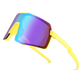 LIU·WEN Kids Sports Baseball Sunglasses Age 3-12 - Youth Cycling Shades for Boys Girls(Yellow/Blue Mirror)