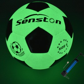 Senston Glow in The Dark Soccer Ball, Glowing Leather Soccer Ball -Gift for Men, Women Indoor Outdoor Night Soccer Ball Size 5 with Pump