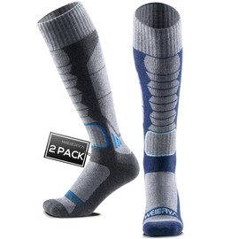 WEIERYA 2 Pairs Ski Socks, Thermal Padded Knee Socks for Skiing, Snowboarding, Outdoor Winter Sports, grey / blue