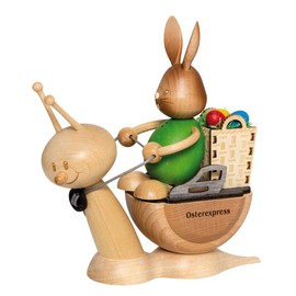 Drechslerei Kuhnert - Easter Decoration / Easter Bunny - Easter Express Stupsi Rabbit with Sunny - Approx. 20 cm - Made in Germany
