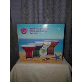 Chefcaptain Stemless Margarita Glasses/Tumblers, Set Of 4, 16 Oz, Color Rim, Lead-Free Thick Clear Glass