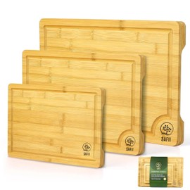 Cutting Boards for Kitchen - Bamboo Cutting Board Set of 3, Cutting Boards with deep Juice Grooves, Thick Chopping Board for Veggies, Meat, Easy Grip Handle
