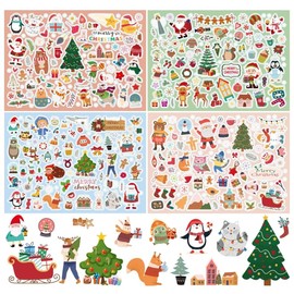 Naler 252 Pcs Christmas Stickers, Glitter Stickers for Christmas Party Favor Stocking Stuffers, Xmas Embellishments for Crafts Gifts Cards, 4 Sheets