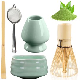 BAIFULAI Matcha Tea Set, 5-Piece Matcha Set, Japanese Tea Set, Matcha Whisk Set Made of Ceramic, Matcha Bowl, Whisk Holder, Strainer, Japanese Accessories for Matcha Ceremony (Celadon)