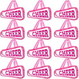 Sunnymove 12 Pcs Valentine Clear Cheer Bag Gift Cheer Gifts Bulk for Team 11 x 5.3" PVC Cheerleading Gift Waterproof Portable Cheerleader Tote Cheerleading Travel Duffel Packet for Sport Party(Pink)