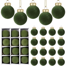 24 Pcs Velvet Christmas Balls Flocked Christmas Tree Hanging Ornaments Shatterproof Hanging Balls Decorations for Xmas Tree Family Holiday Party Home Decor (Green, 8 cm)