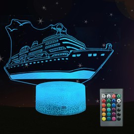 Kenmaca Ship Night Light for Boys Girls Bedroom, Cruise Model 3D Illusion Lamp 16 Colors Changing Dimmable Room Decor, Touch & Remote Control, Birthday Christmas Toy Gift Souvenirs Toddler Kid Teen