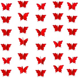 Cadpkler 5 Pack Red Butterfly Paper Garland -3D Butterfly Paper String Banner Decoration - Party Decoration Baby Shower Wedding Birthday Party Decorations (Red)