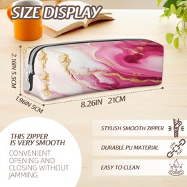 Pink Gilt Marble Pencil Case,PU Pencil Pouch, Portable Pencil Bag, Multipurpose Pen Case for Study & Office