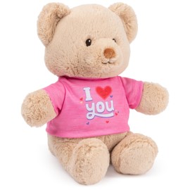 GUND “I Love You” Sustainable Message Bear with Pink T-Shirt, Teddy Bear Made from 100% Recycled Materials for Ages 1 and Up, Tan, 12”