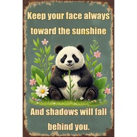 Seeyoo Vintage Metal Signs - Keep your face always toward the sunshine - Panda Theme - Retro Wall Art Decor for Home, Garage, or Office - Durable Tin Sign for Unique Wall Decor