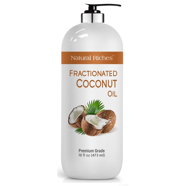 Natural Riches Fractionated Coconut Oil for moisturizing skin. Organic carrier oil for mixing Essential Oils Skin Softener Lube Light Nourishing Oil Healthy Skin lip gloss & Hair care - 16 fl oz.