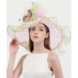 ZYACTU Women's Organza Church Kentucky Hat Fascinator Cocktail Tea Party Derby Sun Hats 024-Pink