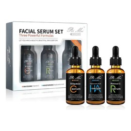 Suero Facial Vitamina C, Retinol, Ácido Hialurónico Set 3pz  Vitamin C, Retinol, Hyaluronic Acid Face Serum Kit                                       