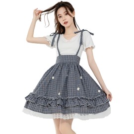 Teen Girls' Plaid Skirt, Cute Floral Summer Elastic Waist Casual A-Line Swing Skirts (Black)