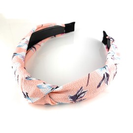 Pink flower headband Turban Knot knotted floral fabric covered grip teeth twist hair accessory