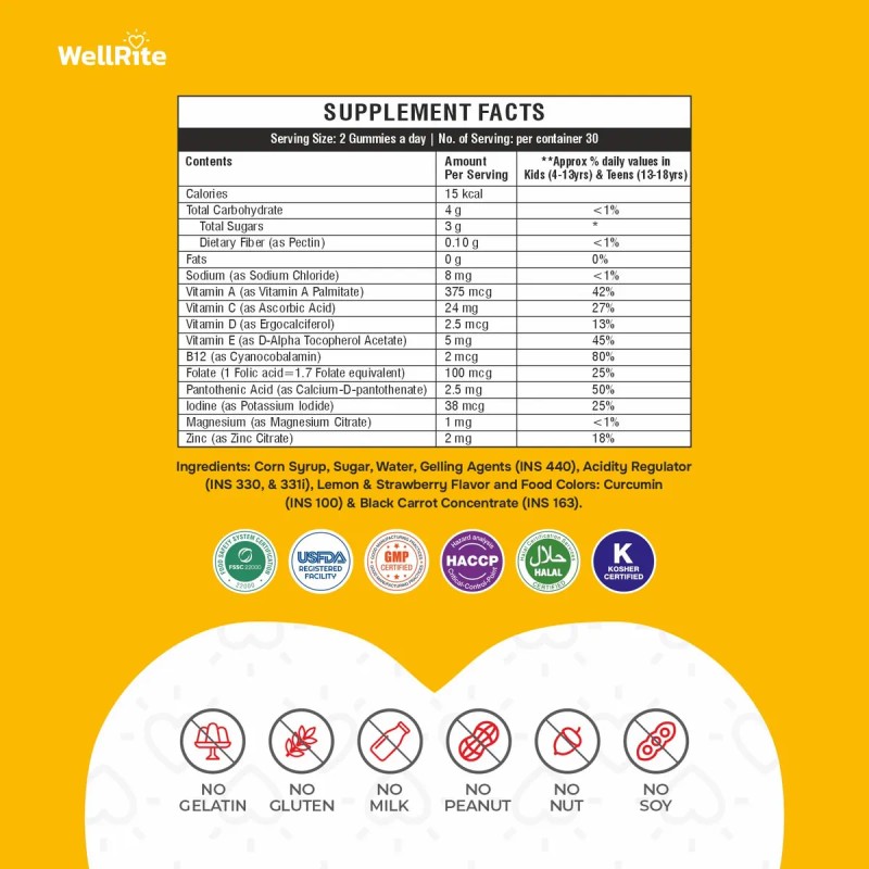 Wellrite Vitaminas Niños Multivitaminas 60 Gomitas Veganas