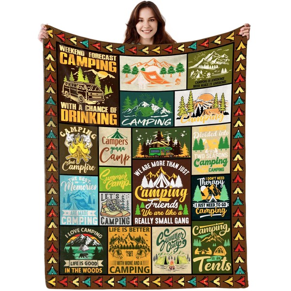 Camping Blanket,Unique Camper Gifts for Camping Lovers,Super Soft Throws Flannel