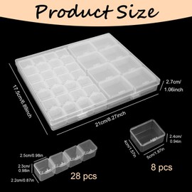 Diamond Painting Storage Box Diamond Painting Accessories Boxes, Transparent Sorting Box 21 x 17.5 x 2.7 cm/8.27 x 6.89 x 1.06 inches, Box with Lid for Gemstones and Electronic Parts (36 Compartments)