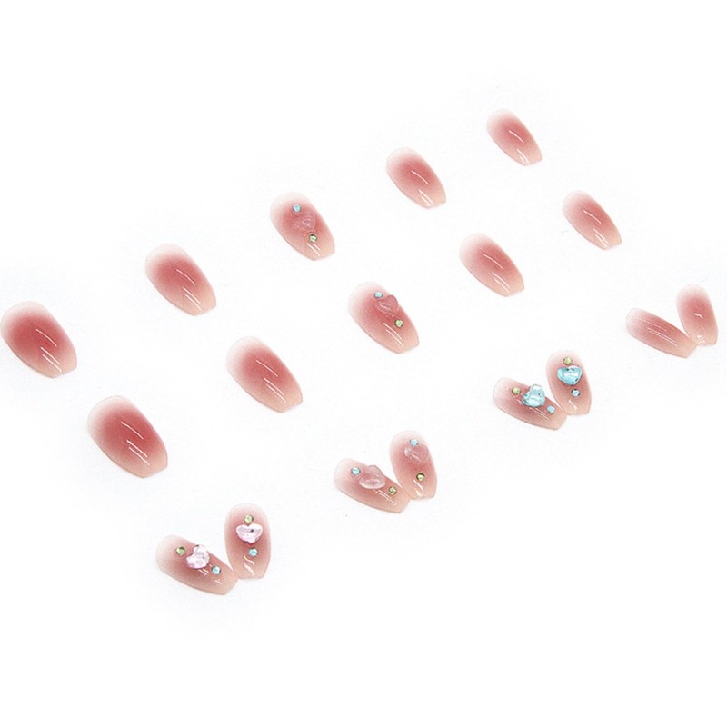 POKENGDA Acrylic Fake Nails 3D Heart Design,Coffin Press on Medium