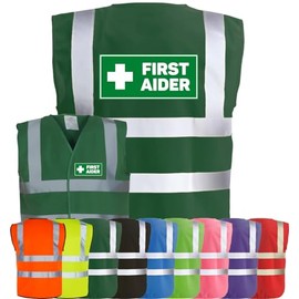 Corporate Togs FIRST AIDER Printed Waistcoat - High Visibility Safety Vest Tabard, Brace Hi-Vis Strips, Fully EN471 Health, Protective Safety Wear | Safety Apparel