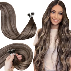 LaaVoo Nano Hair Extensions Human Hair 22Inch Brown Fading to Ash Blonde Hair Extensions Balayage Nano Beads Human Hair Extensions Ombre Brown Nano Link Hair Extensions 50g/50s