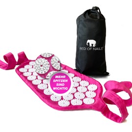 BED OF NAILS Original Strap Acupressure Mat - 1848 Pressure Points Acupressure Mat for On the Go for Back Pain - with Bag - Size 38 x 20 cm, Pink