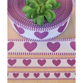 5/8, 7/8 & 1.5" (1 YD) Valentine's Day Grosgrain Ribbon Purple Hearts Love - 5/8 Inch