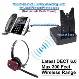 INNOTALK Wireless Headset Compatible with Polycom VVX 101, VVX 201, VVX 301, VVX 311, VVX 401, VVX 411, VVX 501, VVX 601 Phone with Remote Answering Cord(Pioneer)