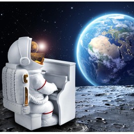 BRUBAKER Decorative Astronaut Piano Player Figure - 16 cm Spaceman Space Figure with Piano and Chrome-plated Helmet - Hand-Painted Modern Space Statue for Musicians - White and Gold