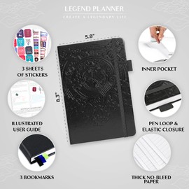 Legend Planner Hourly Schedule – Weekly & Daily Organizer with Time Slots. Appointment Book Journal for Work, Undated, A5 (Black)