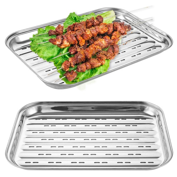 Oungy Set of 2 Reusable Rectangular Stainless Steel Grill Trays