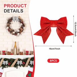 ZSYIULIA 8 Pack Glitter Red Christmas Bows Christmas Tree Bows 15cm Wide, Red Bows for Christmas Tree Decorations Garland Gift Wrapping Crafting Bows Ornaments Xmas Wreath Bows Decorations Supplies