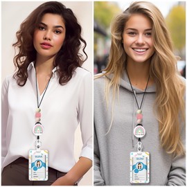 Icycay Rainbow Teacher Lanyards for Id Badges, ID Badge Holder with Silicone Beaded Lanyard Badge Reel Retractable Clip, Cute Lanyard with ID Holder Retractable Keychain Office Name Tag Badge