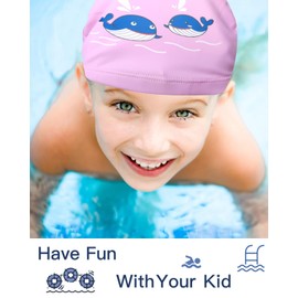 TODREMOU Swimming Cap Swim Kids Hat-Whale Fabric 3-6-10 Girls Boys Caps Hats (Pink)