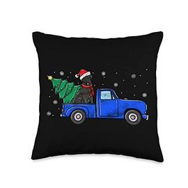 Christmas Black Labrador Retriever Riding Truck Lab Throw Pillow