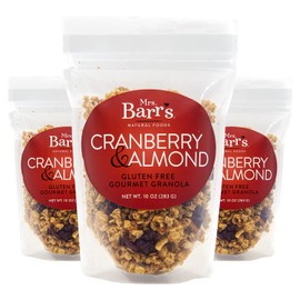 Mrs. Barr’s Natural Foods Granola | Cranberry & Almond | Certified Organic Gluten Free Oats | Soft Texture | Small Batch | Gourmet Quality | Real Ingredients | 10 Ounces (3 Pack)