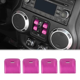 Voodonala for Jeep JK JKU 2012-2018 Window Control Switch Button Cover, 4Pcs Aluminum Alloy Window Switch Cover Trim Interior Accessories Compatible with Jeep Wrangler JK 2012-2018(4Pcs,Pink)