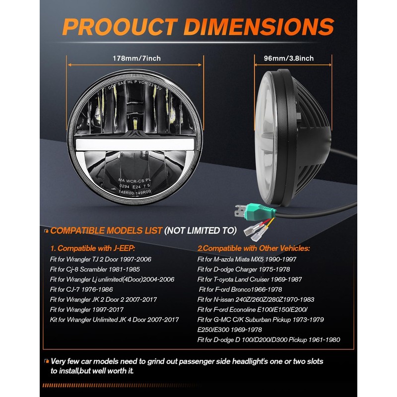 7 Inch LED Headlight Round DOT Approved Classic LED headlights