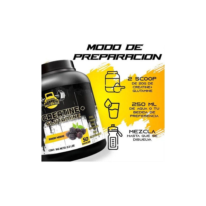 Guns Creatina Glutamina Polvo 1kg Suplemento Fitness
