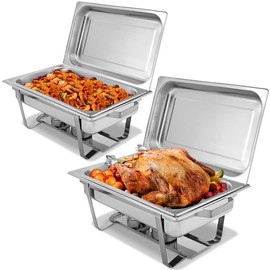 Giantex 2 Packs Chafing Dish 9 Quart Chafter Dishes Stainless Steel Chafing Dishes Rectangular Chafer Dish Set with Full Size Chafing Food Pan