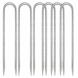 QISF 12inch 6 Pack Ground Stakes Sets, Steel Rebar Stakes Tents Nails Heavy Duty Garden Stake Ground Anchor Pegs U Shaped Fences Stake for Trampolines Camping Canopies Sheds Swing